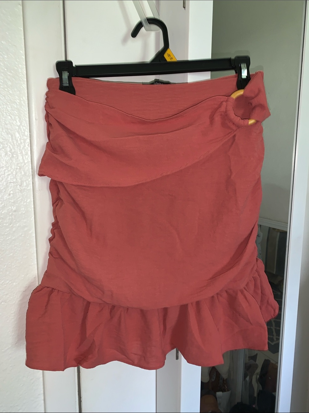 Ruched Ruffle Tube Top with a side zip up